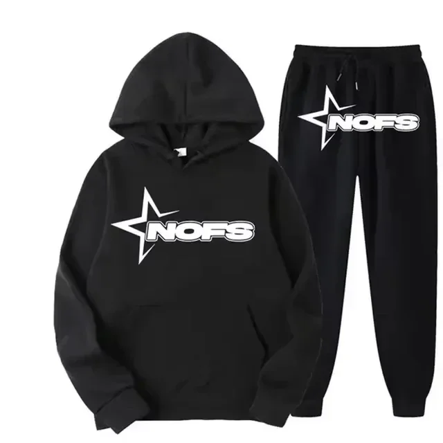 2026 Streetwear Men Hooded Sweatshirt Tracksuit Star NOFS Letter Print Long Sleeve Hoodie and Jogger Pants Sports Outfit