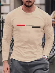 Red black Line men's long sleeved round neck loose casual freedom letter pattern printed spring and autumn versatile T-shirt