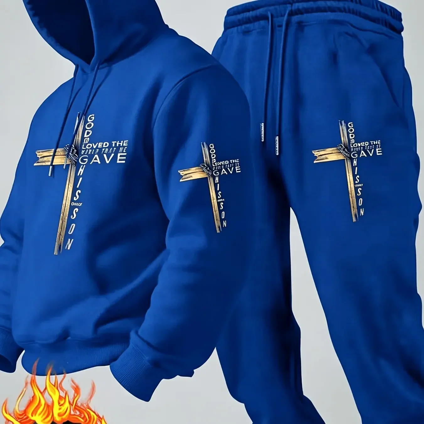 New autumn hoodie hooded set for men and women in distressed wood grain cross style print with pockets for warmth and comfort