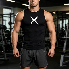 Men 2 Piece Sleeveless Sportswear Set Compression Tank Top Quick Dry Gym Shorts Gothic X Thorns Print Fitness Running Tracksuit