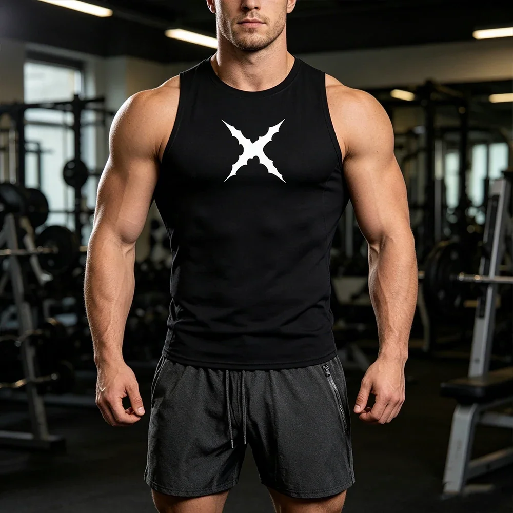 Men 2 Piece Sleeveless Sportswear Set Compression Tank Top Quick Dry Gym Shorts Gothic X Thorns Print Fitness Running Tracksuit