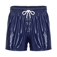 Mens Waterproof Hooded Vest Shorts Set Tracksuit Glossy Costume Front Zipper Waistcoat with Hood And Built-in Briefs Boxer Short