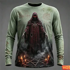 Autumn winter Men's Long sleeved T-shirts Halloween 3D Samurai Street T-shirt tops Cotton Graphic Halloween Gift T-shirt for men