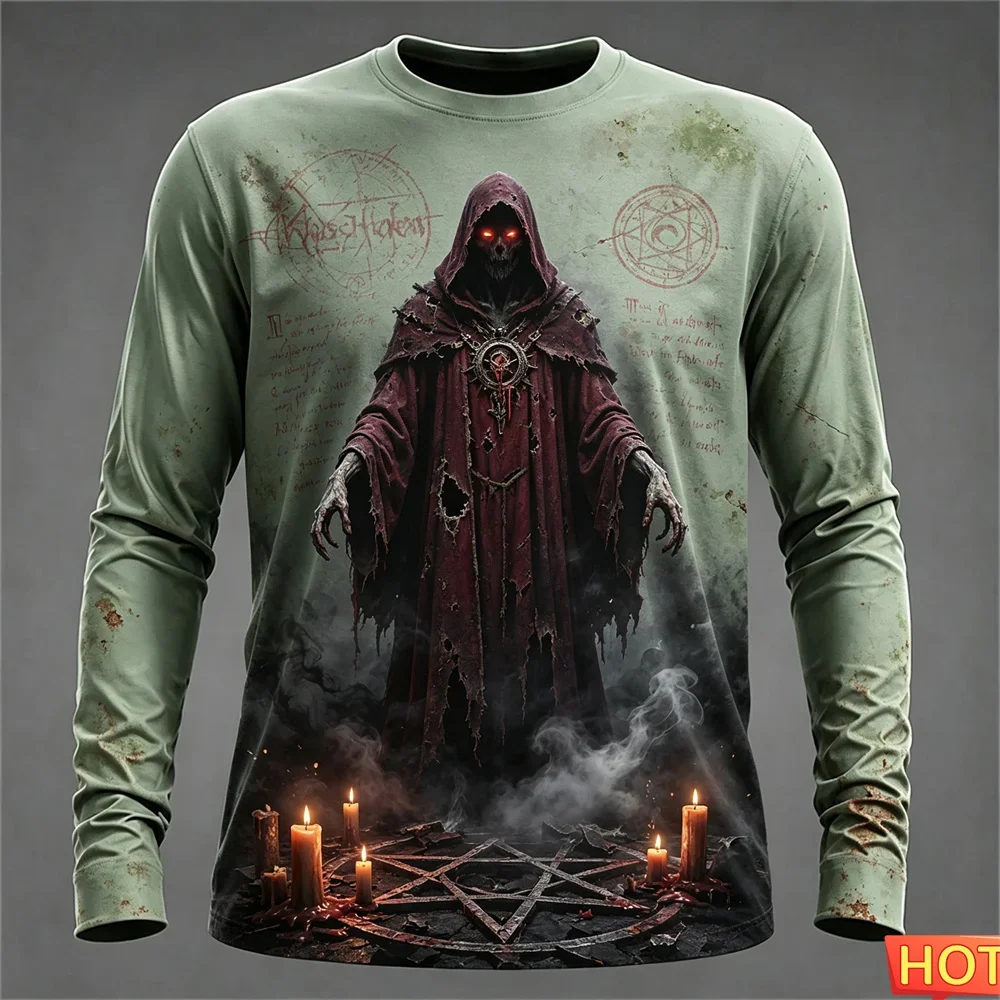 Autumn winter Men's Long sleeved T-shirts Halloween 3D Samurai Street T-shirt tops Cotton Graphic Halloween Gift T-shirt for men