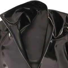 Sexy Men PVC Glossy Shiny Long Sleeve T-shirt Double Sided PU Club Dance Top Smooth Elastic Stage Wear Elastic Slim Tights
