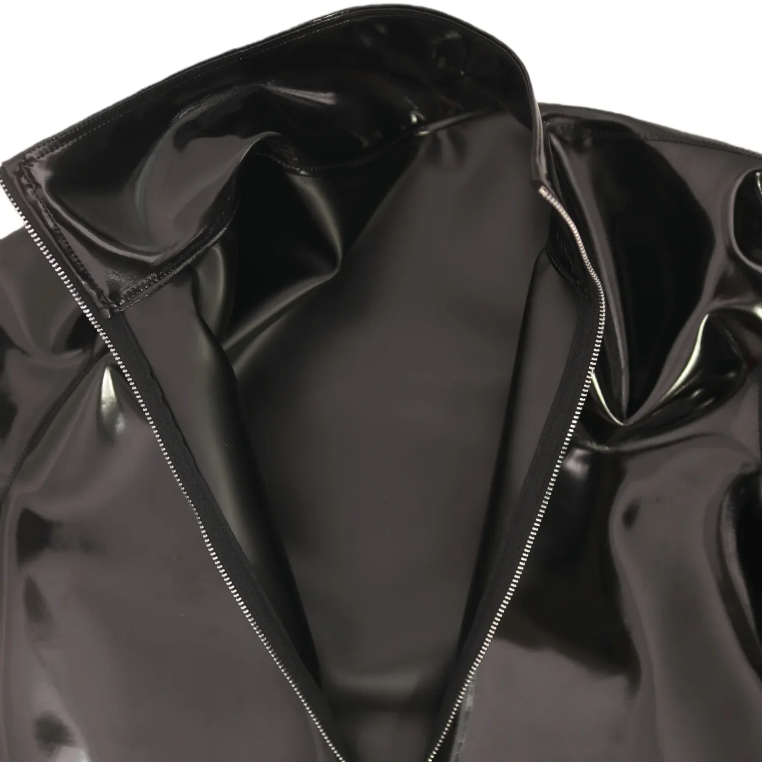 Sexy Men PVC Glossy Shiny Long Sleeve T-shirt Double Sided PU Club Dance Top Smooth Elastic Stage Wear Elastic Slim Tights