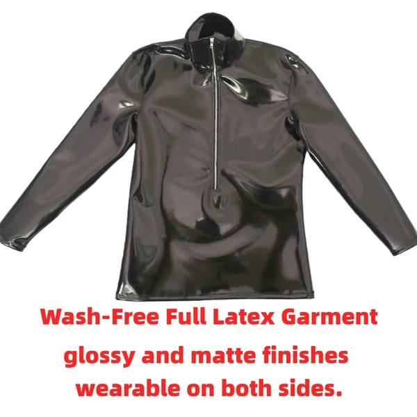 Sexy Men PVC Glossy Shiny Long Sleeve T-shirt Double Sided PU Club Dance Top Smooth Elastic Stage Wear Elastic Slim Tights