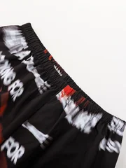 Men's Trendy Text Print Outfits, Loose Lapel Shirt & Elastic Waist Pants Set