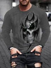 Gift New Fashion Men's 3D Skull Long Sleeve T-Shirt Heart Hands Skeleton Graphic Tee Gothic Dark Streetwear Casual Pullover Tops