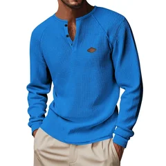Long Sleeve Casual Loose Fit T Shirt Mature Casual with Lightweight Topstitched Seam Crew Neck Pull on Autumn Spring for Men