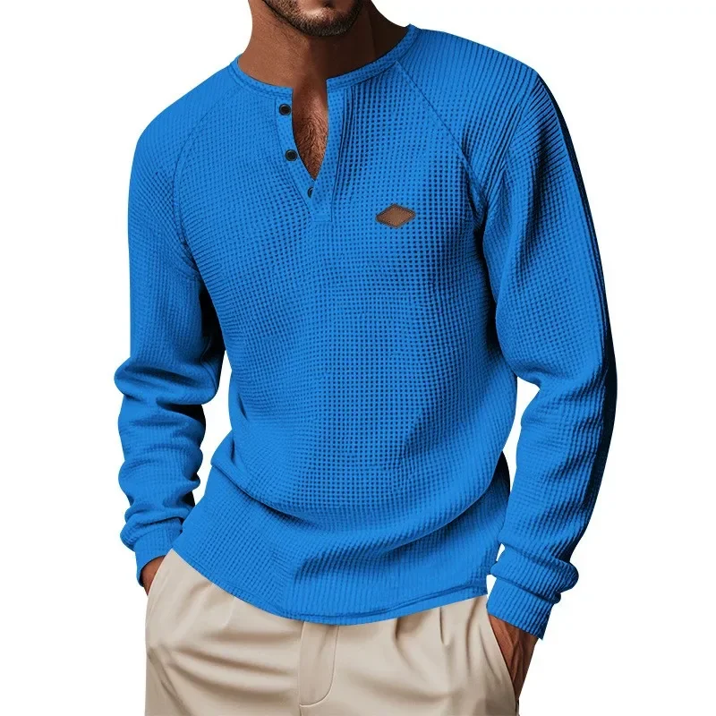 Long Sleeve Casual Loose Fit T Shirt Mature Casual with Lightweight Topstitched Seam Crew Neck Pull on Autumn Spring for Men
