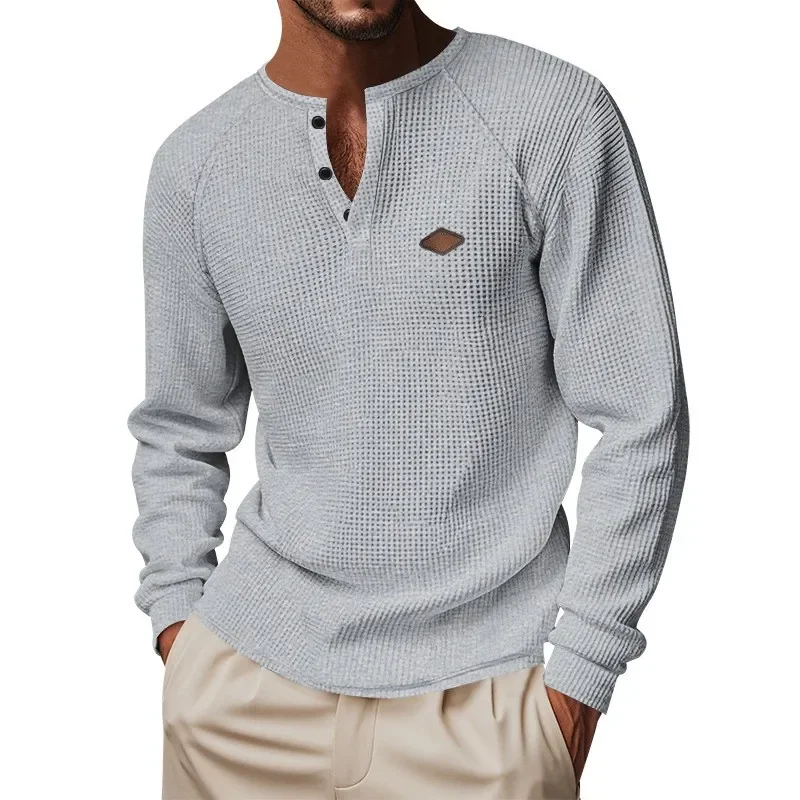 Long Sleeve Casual Loose Fit T Shirt Mature Casual with Lightweight Topstitched Seam Crew Neck Pull on Autumn Spring for Men