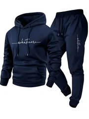2026 Men 2 Piece Lightweight Warm Tracksuit Hooded Sweatshirt And Jogger Pants Trendy Hip Hop Style Casual Sports Outfit Set