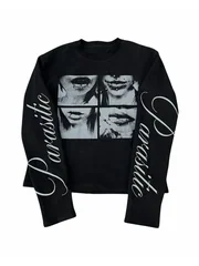 Autumn and Winter gothic Style Portrait Print Long-Sleeved T-Shirt with Y2K Letter Pattern, Loose Street Casual Top