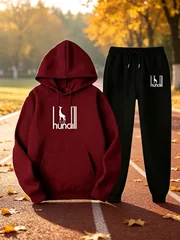 2026 New Men's Hoodie Tracksuit, Korean Style Loose Trendy Printed Hoodie + Sweatpants, Warm Couple Matching Outfit 2‑Piece Set