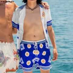 INCERUN Men' Sets Printing Vacation Short Sleeve Shirts Shorts Two Piece Sets Summer 2026 Loose Casual Hawaiian Sets For Man