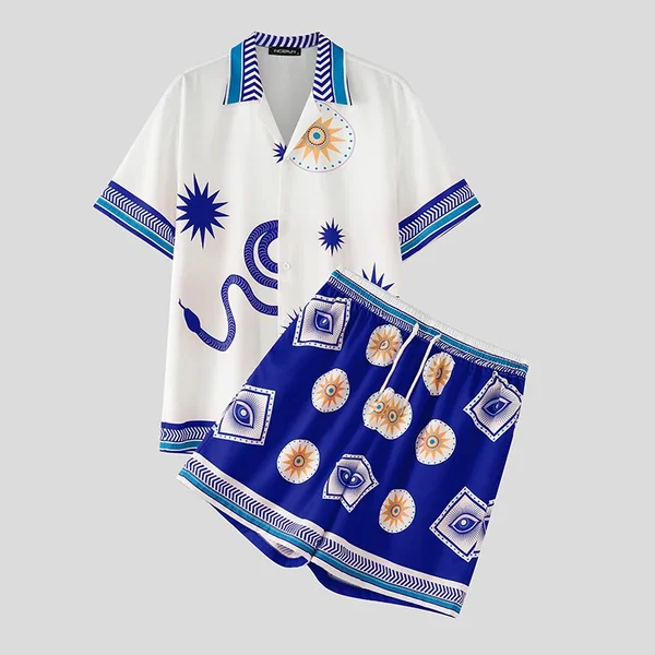 INCERUN Men' Sets Printing Vacation Short Sleeve Shirts Shorts Two Piece Sets Summer 2026 Loose Casual Hawaiian Sets For Man