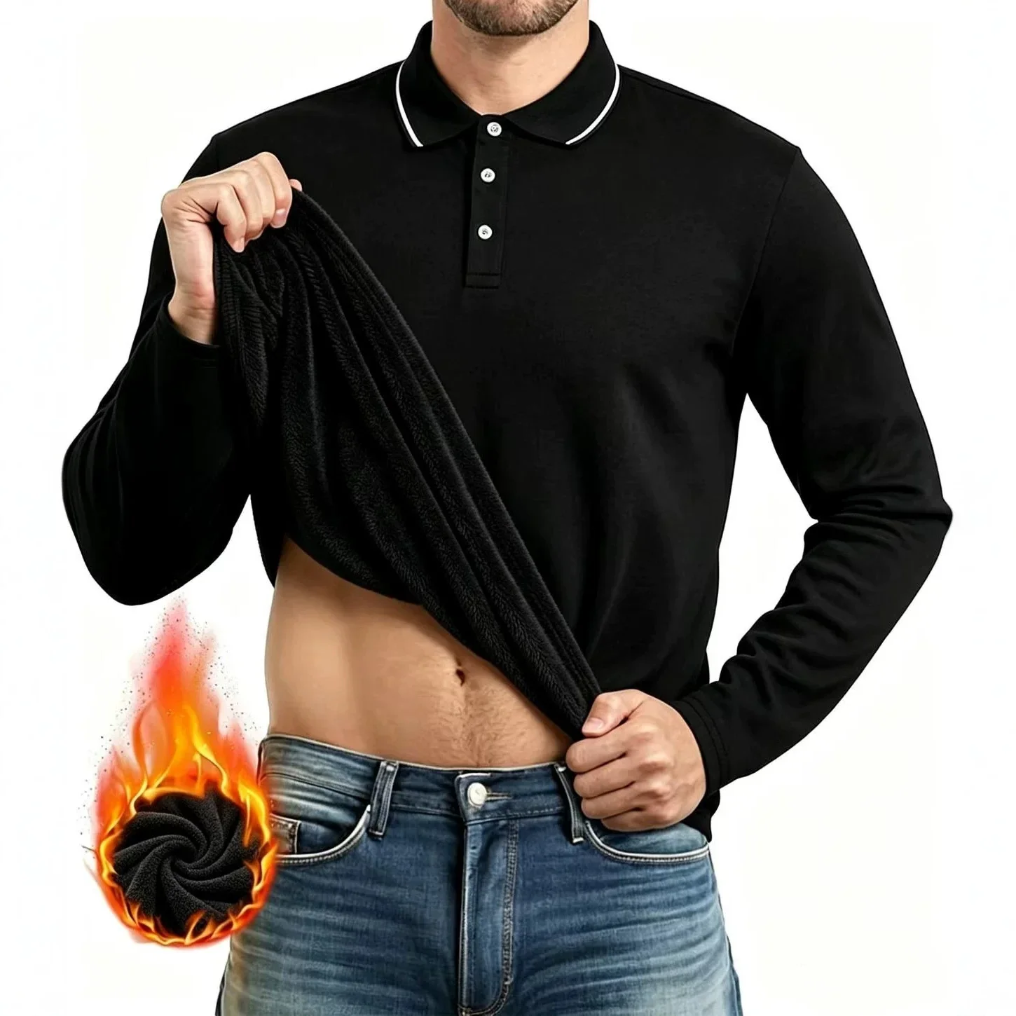 Fleece Luxury Men Long Sleeve Polo Shirt Designer Brand Soft Comfort 2026 Autumn Casual Breathable Thicken Pull on T-shirt