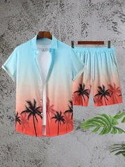 Summer Coconut Tree 3D Print Men Shirt Sets Short Sleeve Shirt Oversized Casual Beach Shorts Streetwear Hawaiian Suits Clothes
