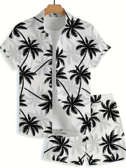 Summer Coconut Tree 3D Print Men Shirt Sets Short Sleeve Shirt Oversized Casual Beach Shorts Streetwear Hawaiian Suits Clothes