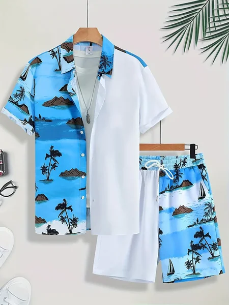 Summer Coconut Tree 3D Print Men Shirt Sets Short Sleeve Shirt Oversized Casual Beach Shorts Streetwear Hawaiian Suits Clothes