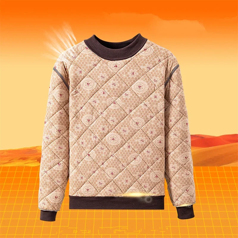 Winter Men's Long Sleeve T-shirt Fleece Lined Thickened Velvet Warm Pullover Tops Solid Color Round Neck Base Shirt Casual Tees