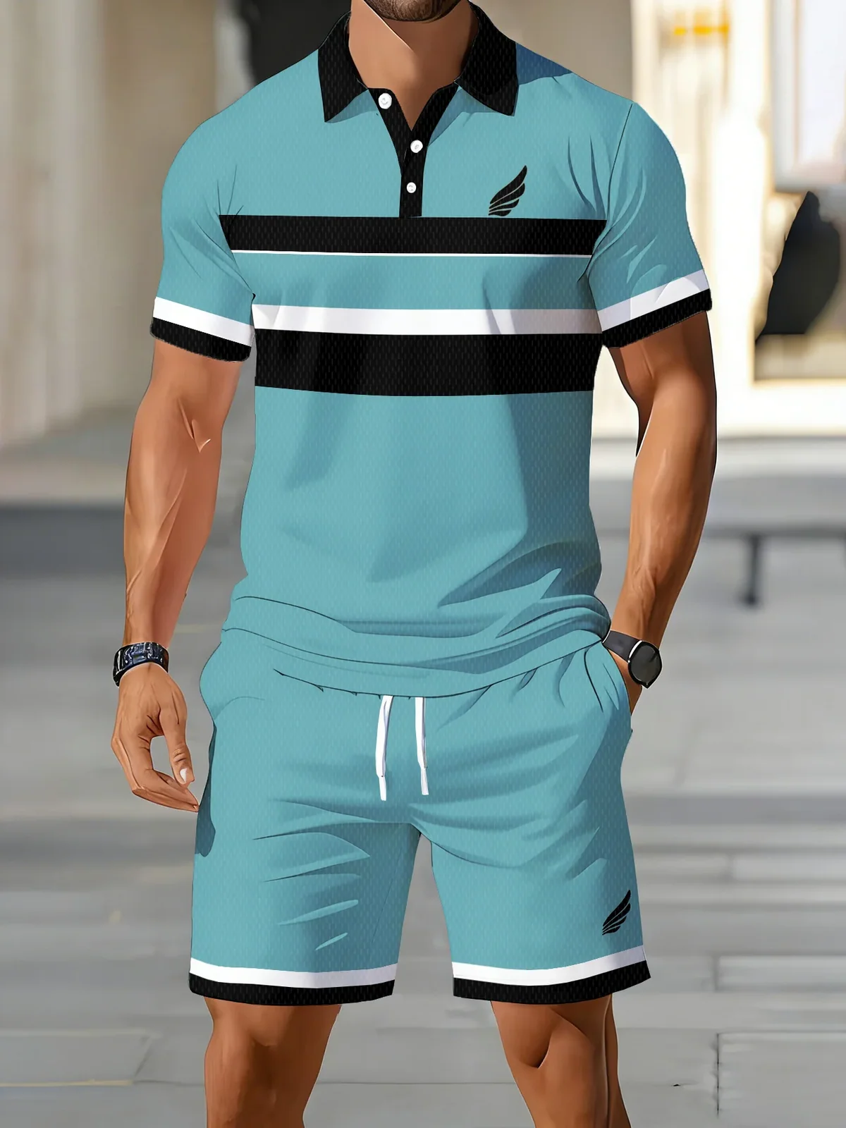 2026 Summer Men's Polo Shirt Set - 3D Printed Design Breathable Lightweight Comfortable Fashionable Outdoor Men's Clothing