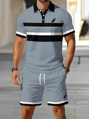 2026 Summer Men's Polo Shirt Set - 3D Printed Design Breathable Lightweight Comfortable Fashionable Outdoor Men's Clothing