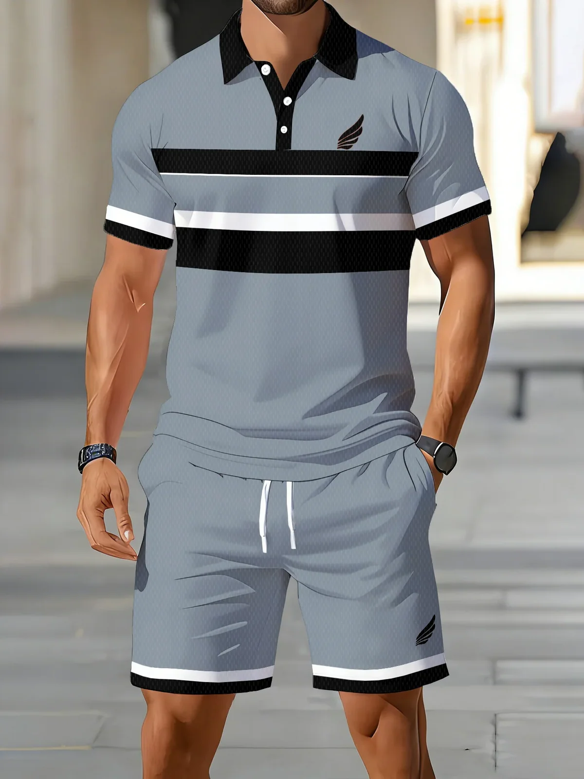 2026 Summer Men's Polo Shirt Set - 3D Printed Design Breathable Lightweight Comfortable Fashionable Outdoor Men's Clothing