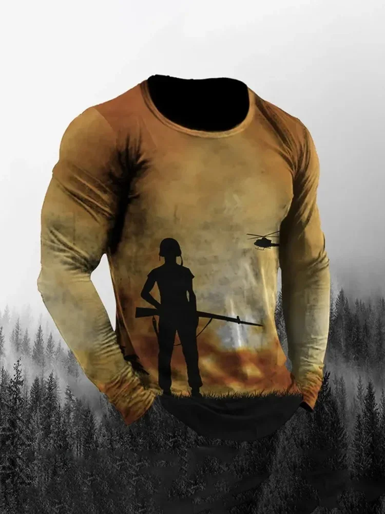 2026 New Style Fashionable Sports Men's Shirt. Gradient Color Printed Long-sleeved Top, Autumn Daily Urban Casual T-shirt