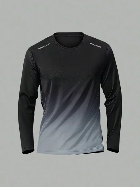 2026 New Style Fashionable Sports Men's Shirt. Gradient Color Printed Long-sleeved Top, Autumn Daily Urban Casual T-shirt