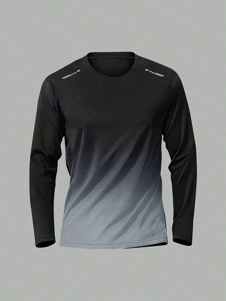 2026 New Style Fashionable Sports Men's Shirt. Gradient Color Printed Long-sleeved Top, Autumn Daily Urban Casual T-shirt