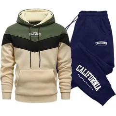 Men and Women Tracksuit Casual Tricolor Splice Sweatshirts Sports Jogging Clothing Autumn Winter Patchwork Hoodie and Sweatpants