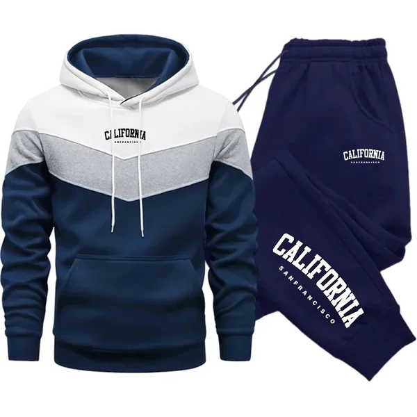 Men and Women Tracksuit Casual Tricolor Splice Sweatshirts Sports Jogging Clothing Autumn Winter Patchwork Hoodie and Sweatpants