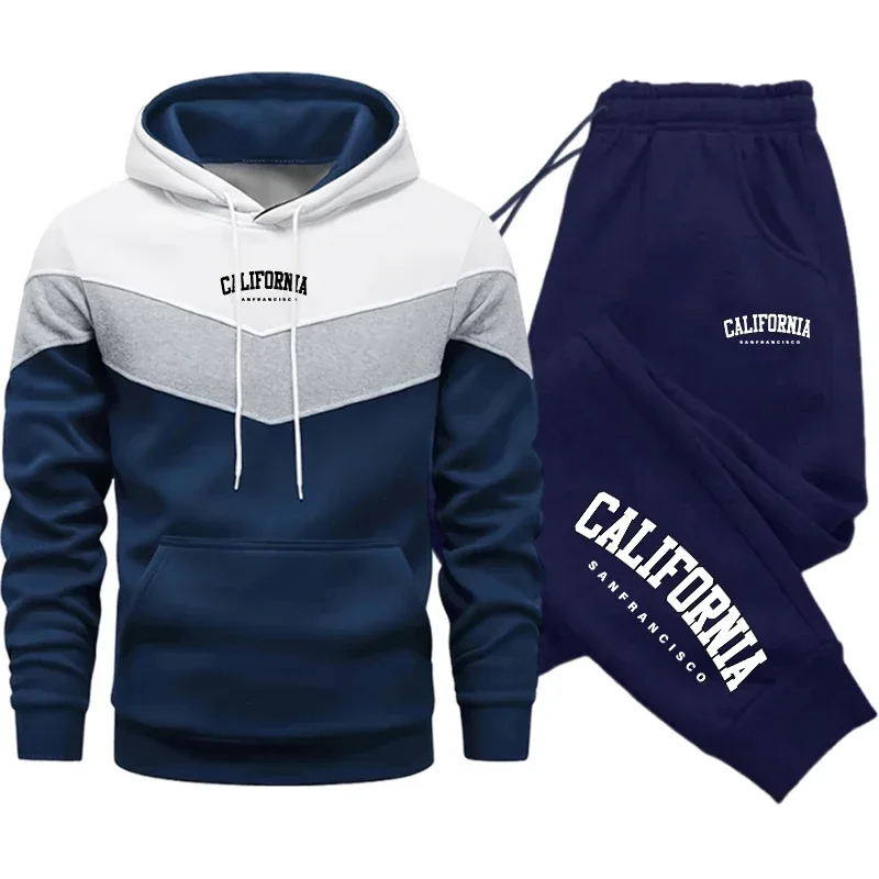 Men and Women Tracksuit Casual Tricolor Splice Sweatshirts Sports Jogging Clothing Autumn Winter Patchwork Hoodie and Sweatpants