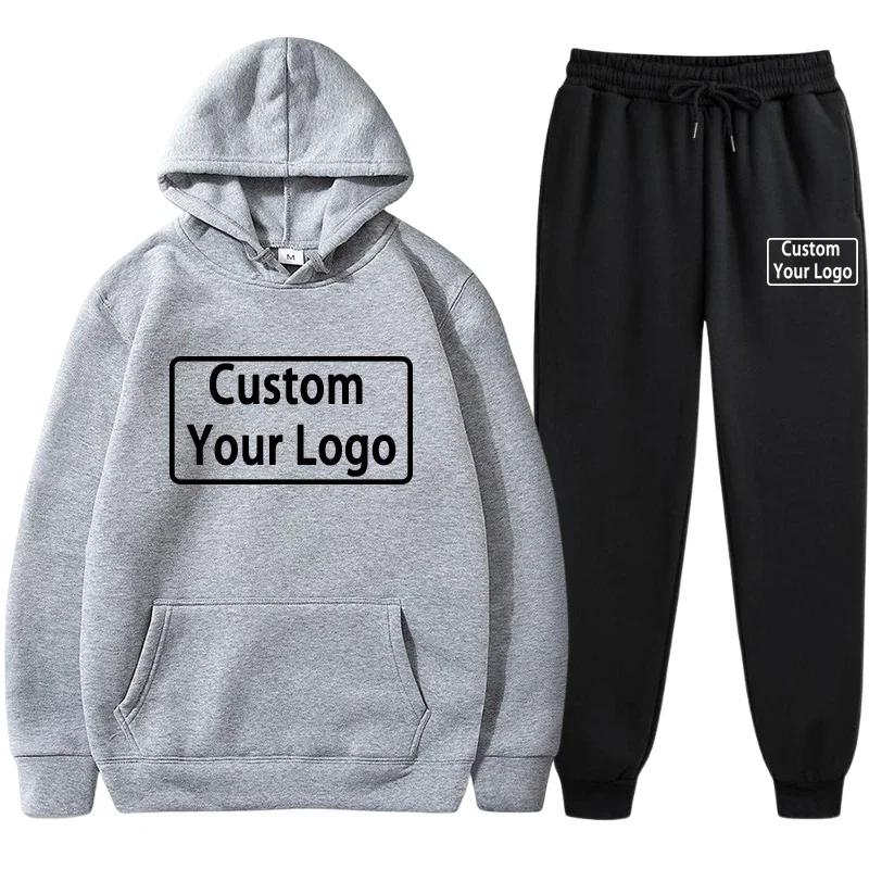 Customize Logo Print Hoodie Sweatpants Set Men Women Autumn Winter Casual Sporty Tracksuit DIY Design Pattern Clothing