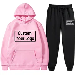 Customize Logo Print Hoodie Sweatpants Set Men Women Autumn Winter Casual Sporty Tracksuit DIY Design Pattern Clothing