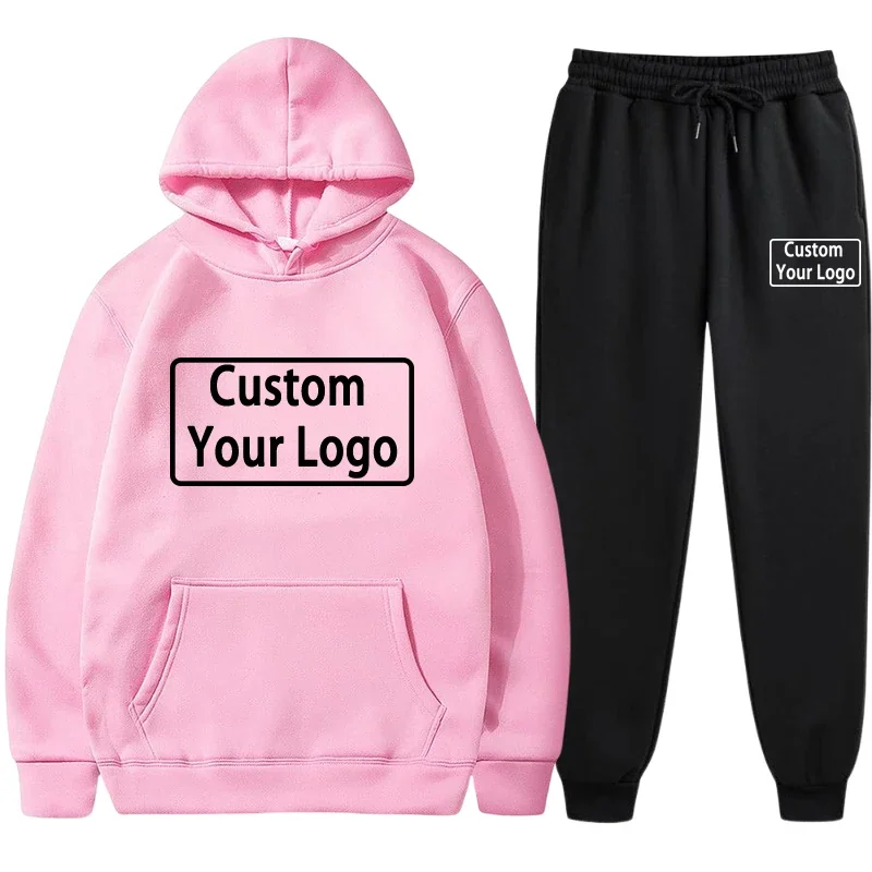 Customize Logo Print Hoodie Sweatpants Set Men Women Autumn Winter Casual Sporty Tracksuit DIY Design Pattern Clothing