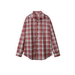 Unisex Plaid Button Down Shirt Men Women Spring Casual Long Sleeve Blue Brown Checkered Loose Fit Basic Daily Wear Top