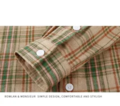 Unisex Plaid Button Down Shirt Men Women Spring Casual Long Sleeve Blue Brown Checkered Loose Fit Basic Daily Wear Top