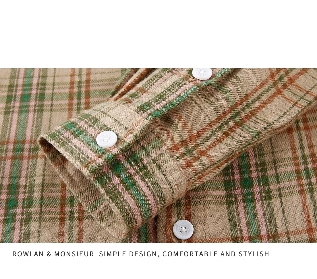 Unisex Plaid Button Down Shirt Men Women Spring Casual Long Sleeve Blue Brown Checkered Loose Fit Basic Daily Wear Top