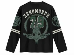 Unisex Vintage Xenomorph V Neck Long Sleeve Mesh Shirt Retro Sci-fi Monster Print Streetwear Tops for Men Women