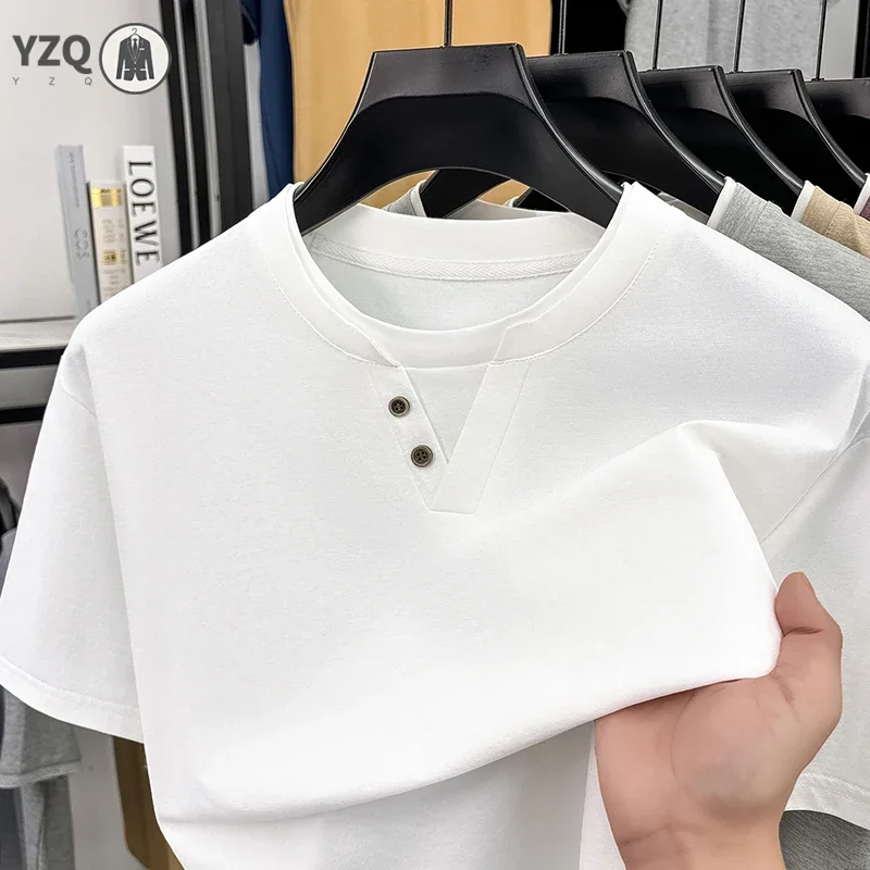 Mens Short Sleeve T Shirt Henley Neck Fake Two Piece Casual Tops Breathable Slim Fit Tees For Men Daily Outfits
