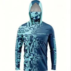 Men's Summer Fishing Hoodie, Long Sleeved with Mask, Breathable and Quick Drying lightweight Outdoor Sports Shirt