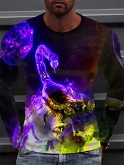 Men's 3D Scorpion Long Sleeve T-Shirt Neon Green Glowing Graphic Tee Scorpio Zodiac Gradient Streetwear Pullover Tops