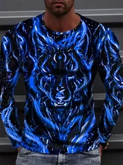 Men's 3D Scorpion Long Sleeve T-Shirt Neon Green Glowing Graphic Tee Scorpio Zodiac Gradient Streetwear Pullover Tops