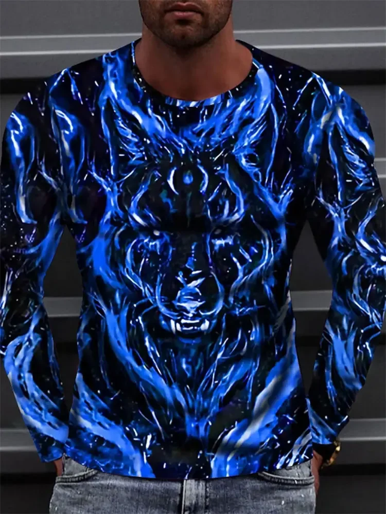 Men's 3D Scorpion Long Sleeve T-Shirt Neon Green Glowing Graphic Tee Scorpio Zodiac Gradient Streetwear Pullover Tops