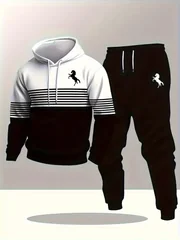 Men's Hoodies Fashion Color Block Print Sweatshirts For Menl Simple Style Oversized Pullover Sets Clothing Sweatshirt pants set