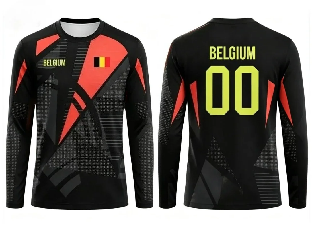 2026 new Belgian round neck long sleeved football jersey with fashionable print for both men and women, versatile for daily use