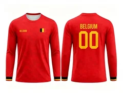 2026 new Belgian round neck long sleeved football jersey with fashionable print for both men and women, versatile for daily use
